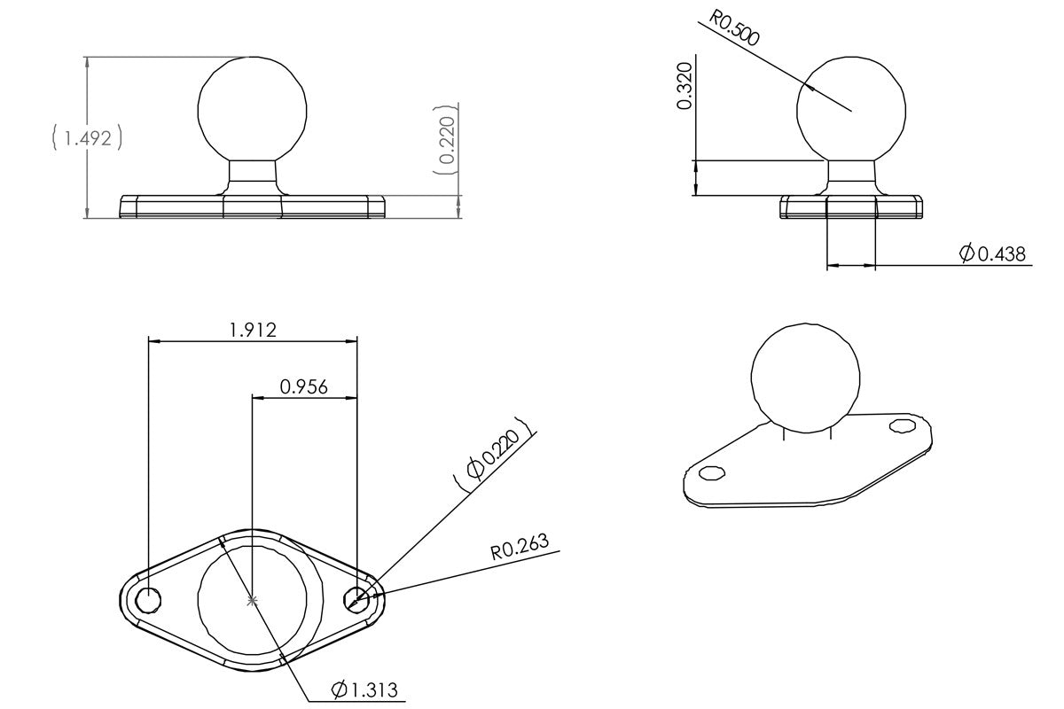RAM 2.43" x 1.31" Diamond Base with 1" Ball